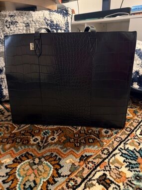 BEIS Black Croc-Embossed Leather Work Tote Bag